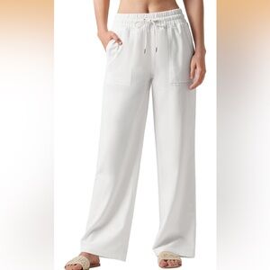 NWOT-Women's Willit White Drawstring Wide-Leg Pants, Cotton & Linen Blend, Sz L
